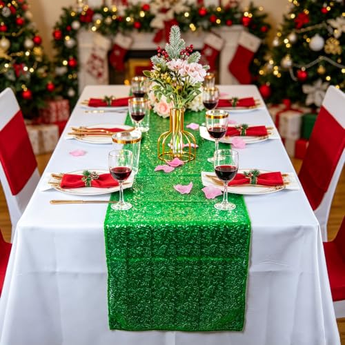 Green Sequin Table Runners 10 Pack 12x108 Inches for Weddings & Parties