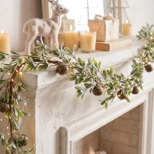 6 ft Lighted Christmas Mistletoe Garland with Metal Bells & Berries