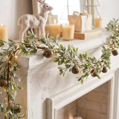 6 ft Lighted Christmas Mistletoe Garland with Metal Bells & Berries