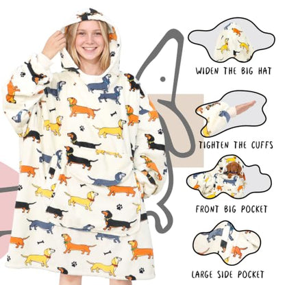 Dachshund Dog Lover Gift Oversized Wearable Blanket Hoodie Adult - Variation of Dachshund / Adult