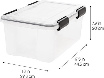 IRIS USA WeatherPro 19 Qt Storage Bins - BPA-Free Plastic with Tight Latch & Seal | 6 Pack - Clear/Black