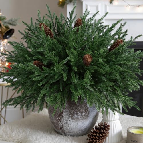 Artificial Norfolk Pine Branches with Big Pinecones 17pcs Christmas Decor