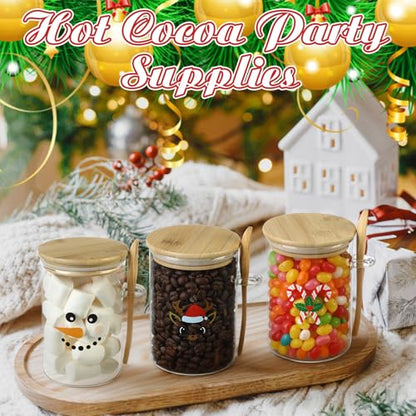Novel Potchen 3 Pcs Christmas Glass Condiment Jars with Wooden Lids & Spoons