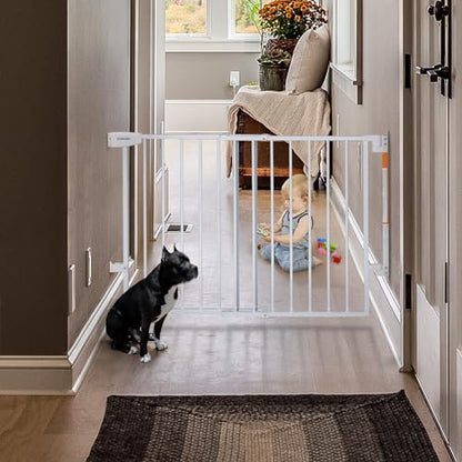 Babelio 29-43" No Bottom Bar Baby Gate for Stairs, Safety Pet Gates with Large Walk Thru Door, Hardware Mount Dog Gate for The House and Doorways, White