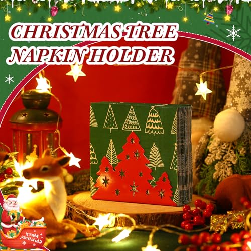 Red Christmas Tree Napkin Holder for Table Decor - Iron, 6.3x4.8x2.5 Inches