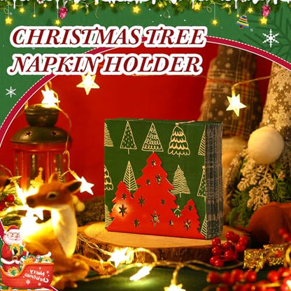 Red Christmas Tree Napkin Holder for Table Decor - Iron, 6.3x4.8x2.5 Inches