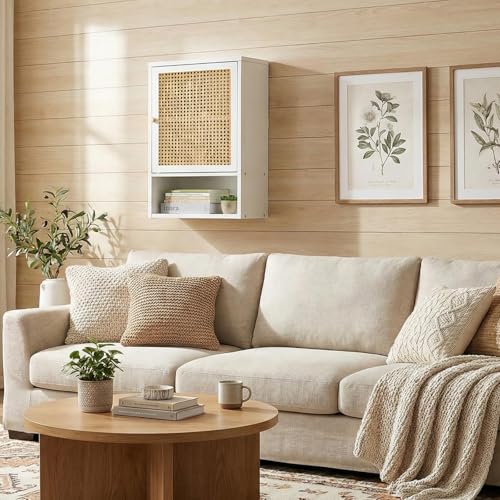 Garvee Wall-Mounted Bathroom Cabinet - White Rattan Storage, 3-Tier