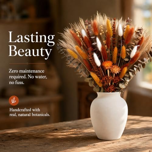 Umero Natural Dried Flower Bouquet - 17 Inch Boho Fall Pampas Grass - Orange Variation
