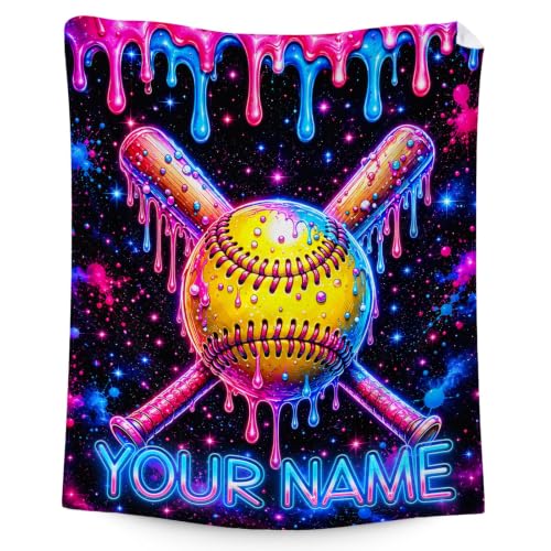 Personalized Softball Blanket for Girls - Yellow Custom Throw Blanket