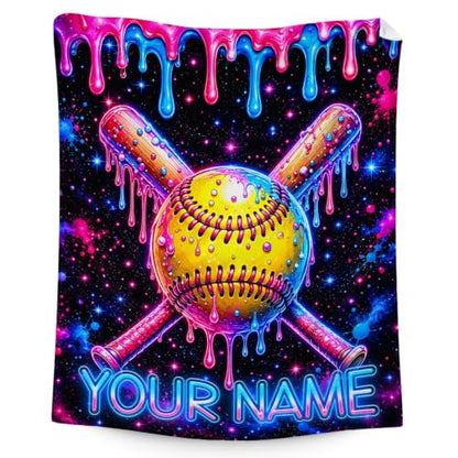 Personalized Softball Blanket for Girls - Yellow Custom Throw Blanket