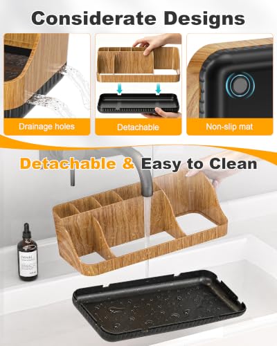 Woodblack Bathroom Counter Organizer and Storage with 7 Slots - Detachable & Non-Slip