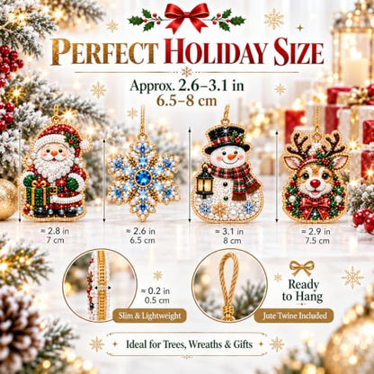 Christmas Pearl Diamond Art Kits - 10pcs Holiday Ornaments with Gems & Twine - Variation #J