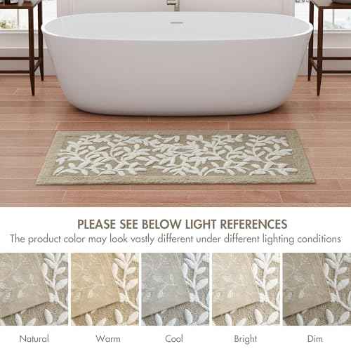 Madison Park Serene 100% Cotton Tufted Bathroom Rug - High & Low Tufting Floral Leaf Design, Quality Luxurious Plush Medium Pile Bath Mat Absorbent, Quick Dry, Shower Room D?cor, 21x34 Taupe