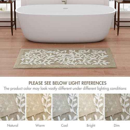 Madison Park Serene 100% Cotton Tufted Bathroom Rug - High & Low Tufting Floral Leaf Design, Quality Luxurious Plush Medium Pile Bath Mat Absorbent, Quick Dry, Shower Room D?cor, 21x34 Taupe