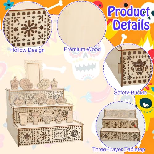Dia de Muertos Wooden Altar Kit with Marigold Flowers and Butterflies - 3 Tiers