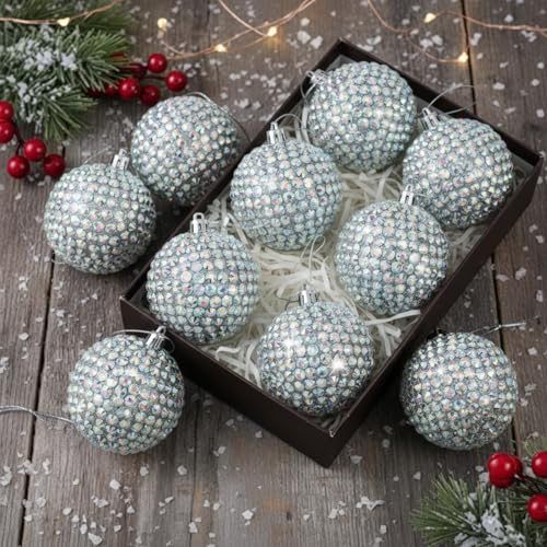 12 Pcs Glitter Christmas Ornaments Balls 2.36 Inch Silver Holiday Decorations