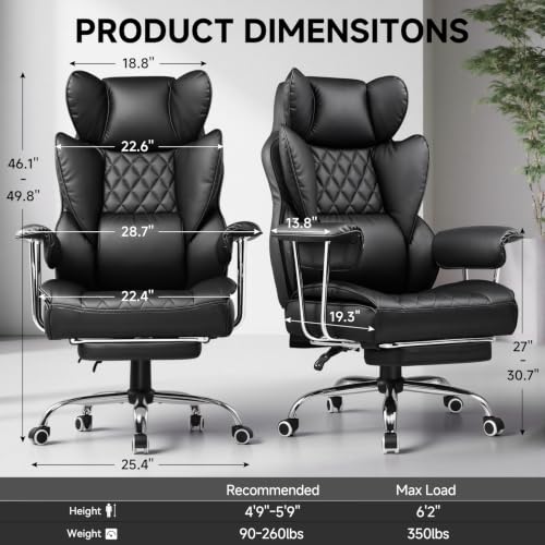 Gaming Office Chair with Pocket Spring Lumbar Support Dblack - Ergonomic Wide PU Leather Seat