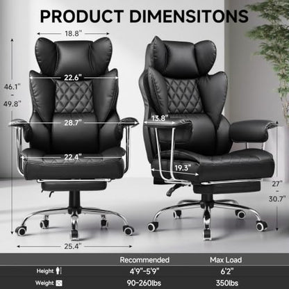 Gaming Office Chair with Pocket Spring Lumbar Support Dblack - Ergonomic Wide PU Leather Seat