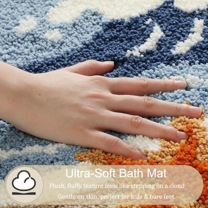 Divtada Coastal Sea Cloud Beach Bath Mat 20x32 Inches - Ocean Wave Starfish Rug