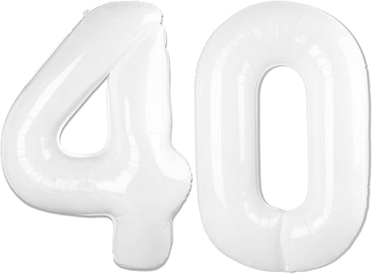 Translucent White Number 40 Balloon - 40 Inch Birthday Decoration for 40th Party Supplies