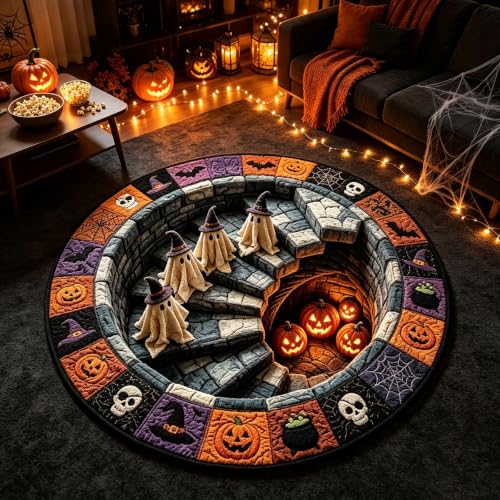 Halloween Optical Illusion Rug Skeleton Ghost Pumpkin Pattern 24in - Ghost Pumpkin