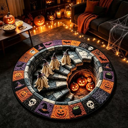 Halloween Optical Illusion Rug Skeleton Ghost Pumpkin Pattern 24in - Ghost Pumpkin