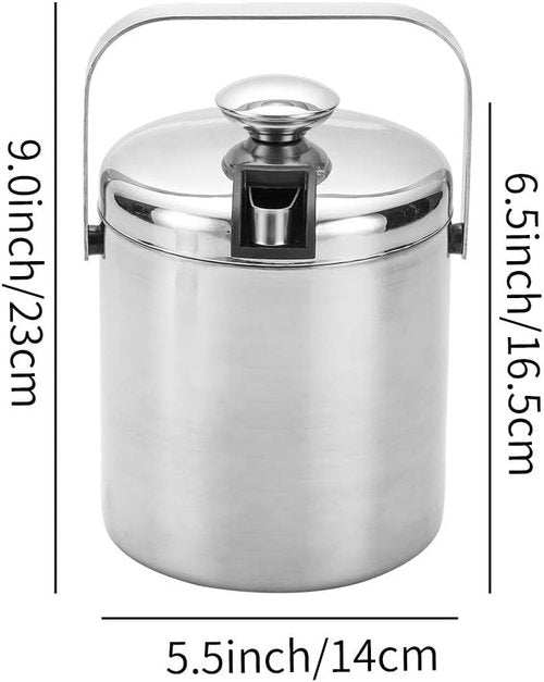 Double-Wall Stainless Steel Wine Ice Buckets with Lid,Tong&Strainer, for Cocktail Bar,Parties Chilling Beer Champagne,Keep Ice Frozen Longer for Outdoor or Indoor,Picnic (1.3L)