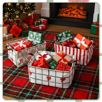 Preppy Christmas Foldable Storage Baskets Set of 3 with Handles Waterproof Fabric Organizers