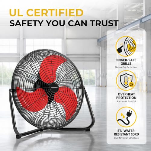 18-Inch Industrial Floor Fan with 5300 CFM, Wall Mount & Floor Use