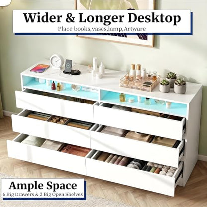 Premium 47" White Dresser with 6 Drawers, 2 Shelves & RGB Lights – Variation: White