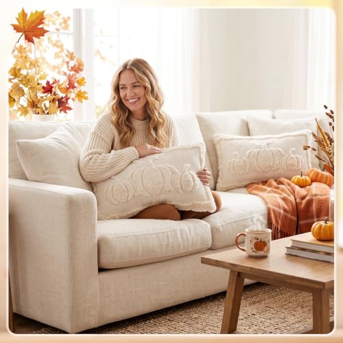 Fall Pumpkin Lumbar Pillow Covers 12x20 Inches Set of 2 - Autumn Decor