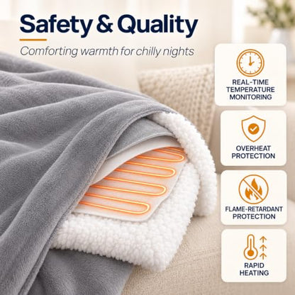 Vadeny Grey Wearable Heated Blanket with Foot Pockets - Electric Cozy Throw 50x70 Inch