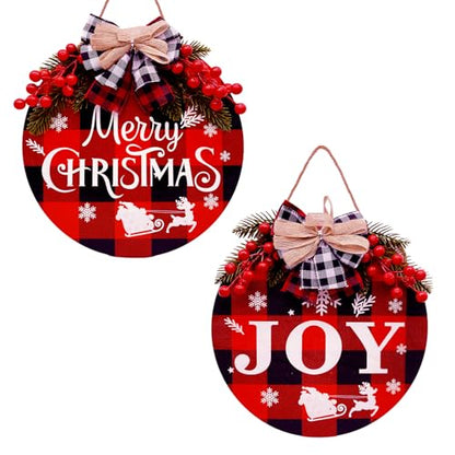 2 Pieces Christmas Door Decorations - Buffalo Plaid, 12 Inch