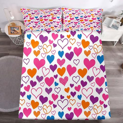 Vibrant Hearts Bed Sheet Set for Girls and Teens - Full Size, Multi-46 Variation