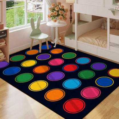 Kids Classroom Circle Rug 6x9 ft with Non-Slip Backing - Learning Area Carpet for Preschool