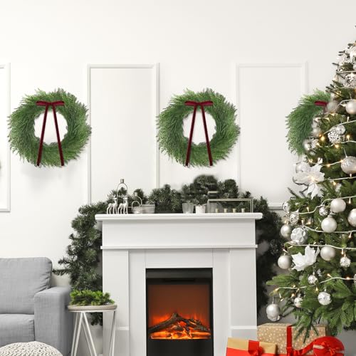 Christmas Cedar Wreath Set - 20 Inch with Red Ribbon Bow - Pack of 3