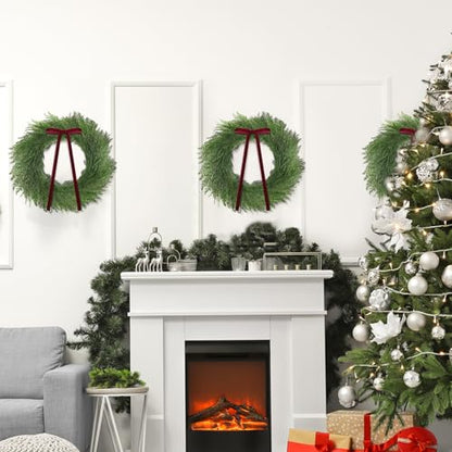 Christmas Cedar Wreath Set - 20 Inch with Red Ribbon Bow - Pack of 3