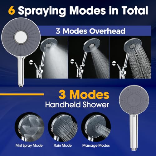 Filtered Shower Head High Pressure Handheld Chrome - Hard Water Filtered Shower Head with 3 Modes