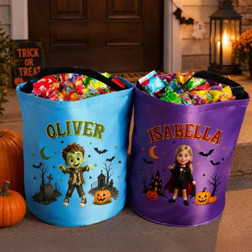 Personalized Cartoon Halloween LED Trick or Treat Bucket - Callie