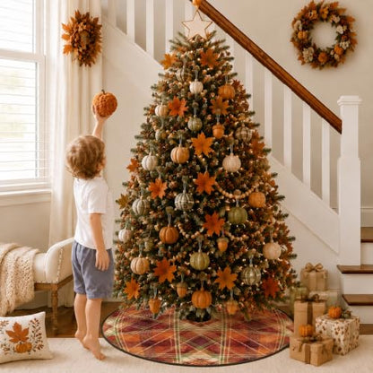 Rustic Autumn Plaid Christmas Tree Skirt 36 Inch - Orange