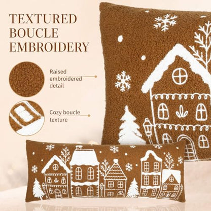 Christmas Gingerbread House Lumbar Pillow Cover - 14x36 Inches