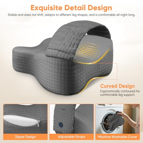 ROKAFU Large Grey Knee Pillow for Side Sleepers, Sciatica & Hip Support
