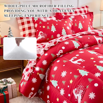 Reindeer Christmas Comforter Set - King Size 100x88 Inches, Microfiber Bedding