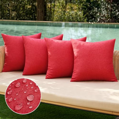 Outdoor Waterproof Christmas Pillow Covers Set of 4 - 18x18 Inch Red