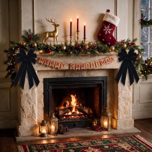 Black Velvet Christmas Bow Set for Wreaths and Trees - Large 2 Pack