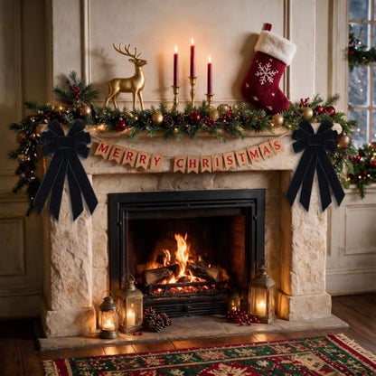 Black Velvet Christmas Bow Set for Wreaths and Trees - Large 2 Pack