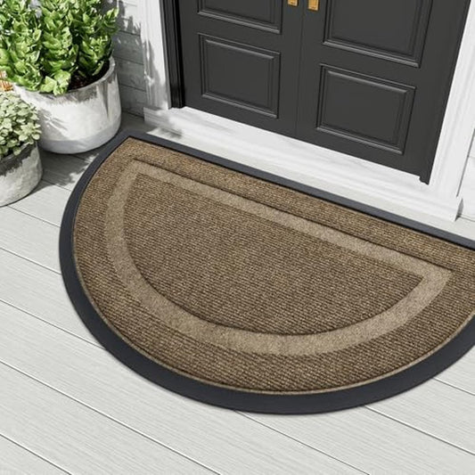 OLANLY Half Circle Door Mat Indoor Outdoor Entrance Welcome, Waterproof All-Season, All-Weather Doormat, Sturdy Natural Rubber, Low Profile, Easy Clean Patio Porch Entryway Mat, 71x47, Dark Brown