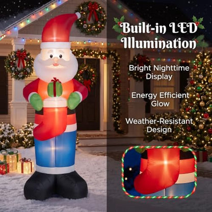 8Ft Christmas Inflatable Santa with Stocking Outdoor Decor - Red Santa Variation