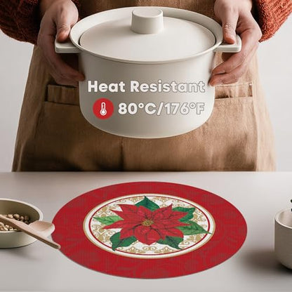 14-Inch Vinyl Christmas Placemats Set of 4 Non-Slip Table Mats for Holiday Decor