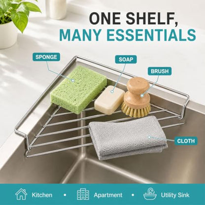 2 Pcs Stainless Steel Corner Sink Shelf Drying Rack Organizer - Space Saving Triangular Design